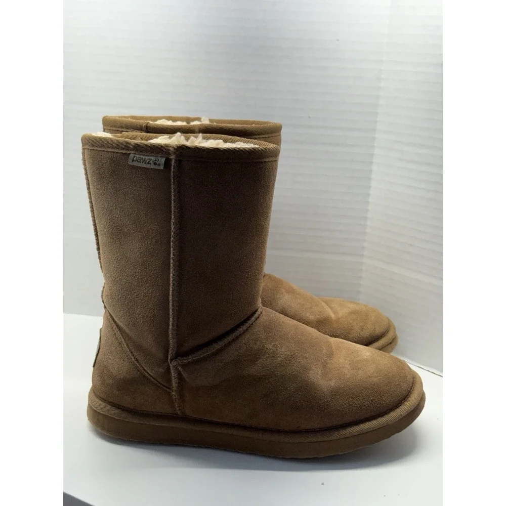 Bearpaw Pawz Julia Boots Womens 8 Chestnut Suede Faux Fur Lined Classic‎